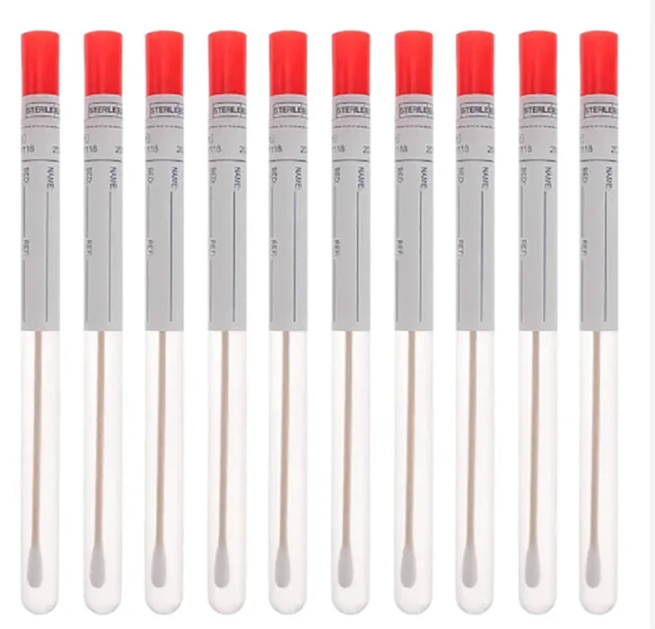 Transport Medium Disposable Sterile Plastic Wooden Stick Medical Female Swab With Tube